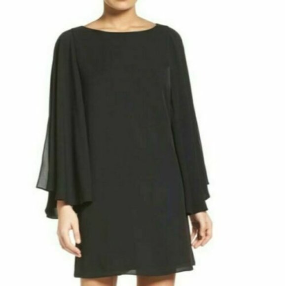 Chelsea28 Dresses & Skirts - Chelsea28 Butterfly Long Sleeve Shift Dress Black Flowy Chiffon Women's XS